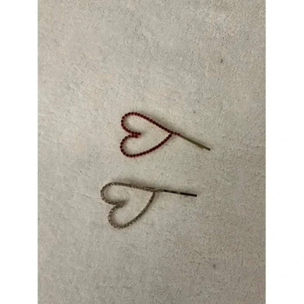 Set of 2 Rhinestone Heart Bobby‎ Pins Red and Clear Crystal Gold Tone Hair Clips